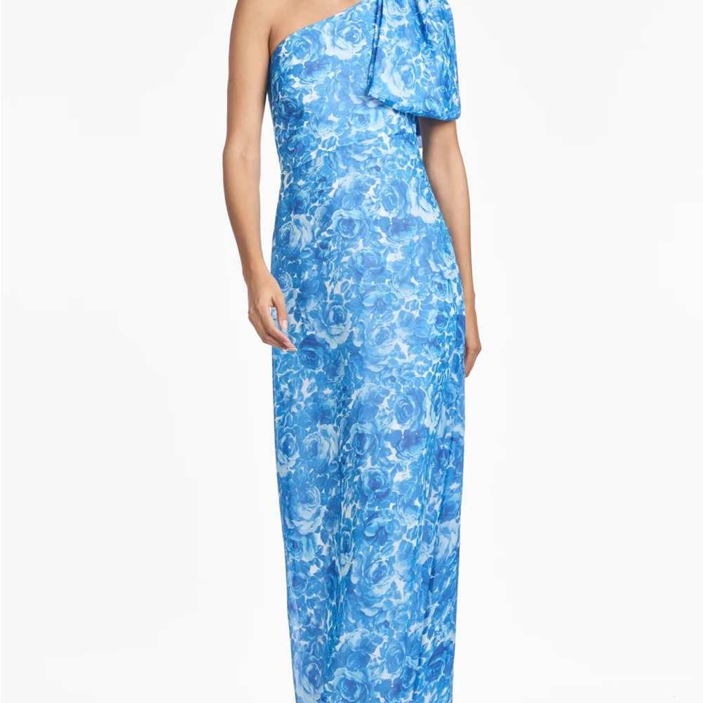 Sachin + Babi Blue Floral One Shoulder Dress - Chelsea Gown Mediterranean blooms
